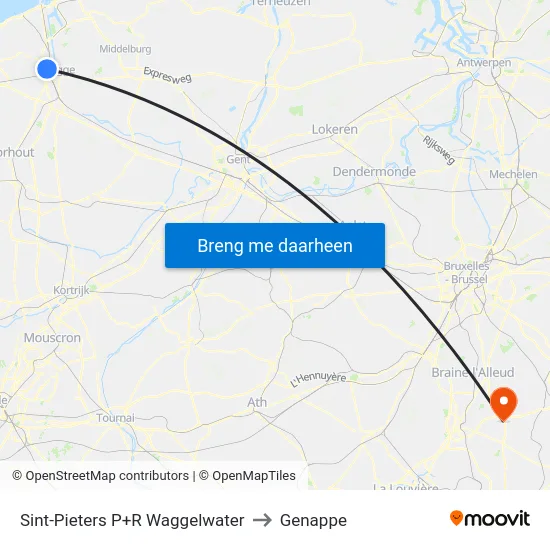 Sint-Pieters P+R Waggelwater to Genappe map