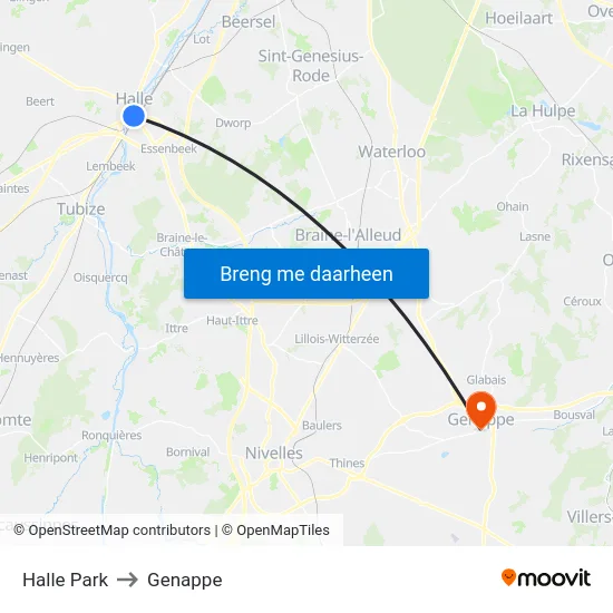 Halle Park to Genappe map