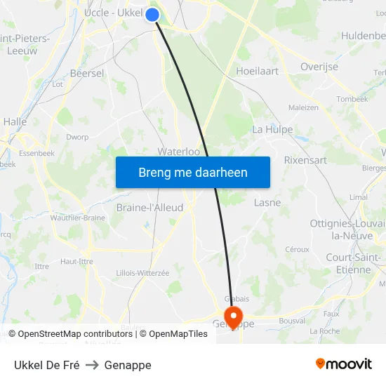 Ukkel De Fré to Genappe map