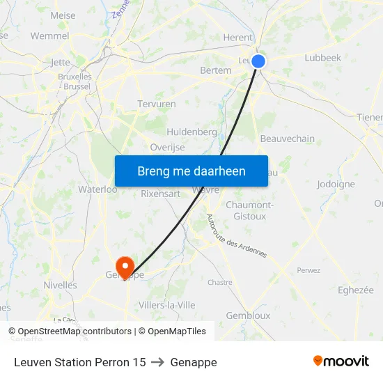 Leuven Station Perron 15 to Genappe map
