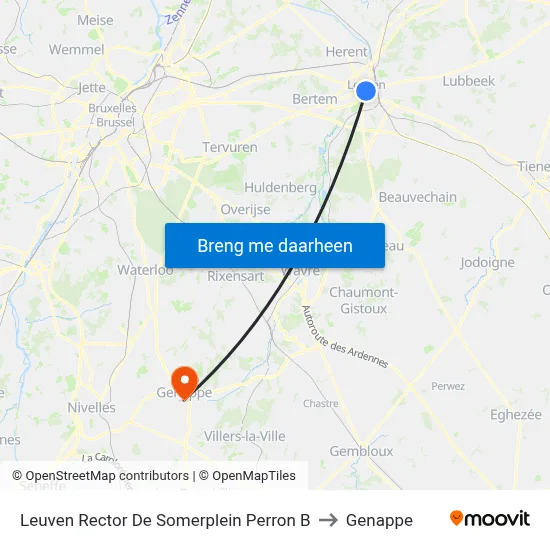 Leuven Rector De Somerplein Perron B to Genappe map