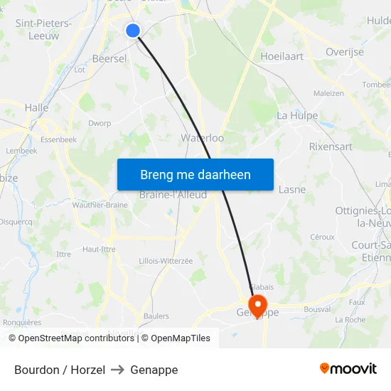 Bourdon / Horzel to Genappe map