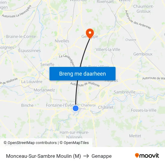 Monceau-Sur-Sambre Moulin (M) to Genappe map