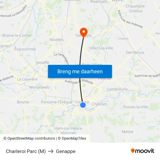 Charleroi Parc (M) to Genappe map