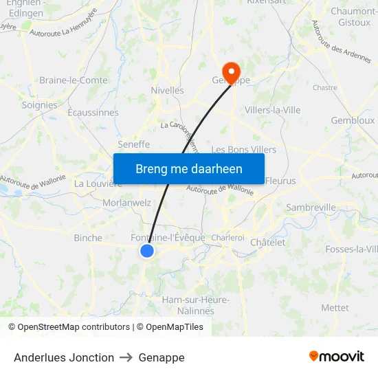 Anderlues Jonction to Genappe map