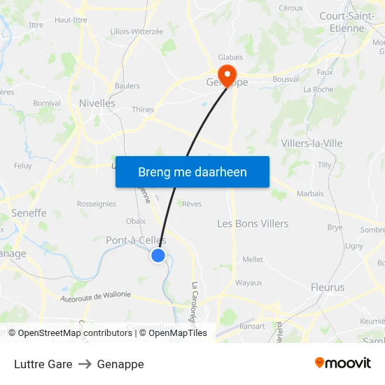 Luttre Gare to Genappe map
