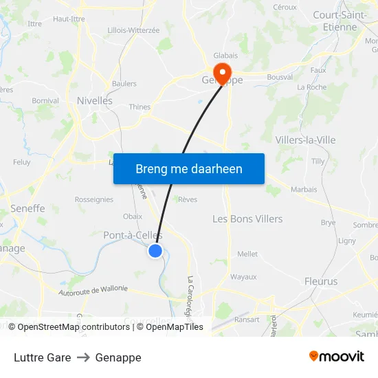 Luttre Gare to Genappe map