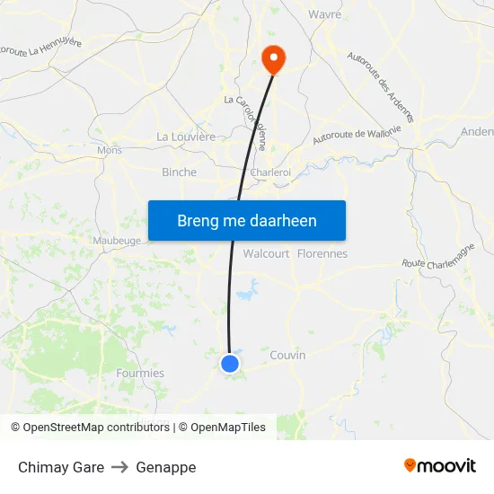 Chimay Gare to Genappe map