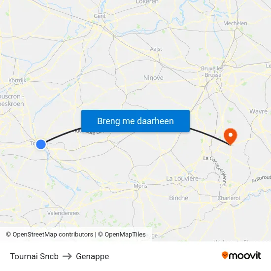Tournai Sncb to Genappe map