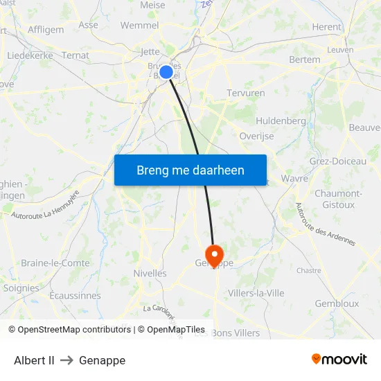 Albert II to Genappe map