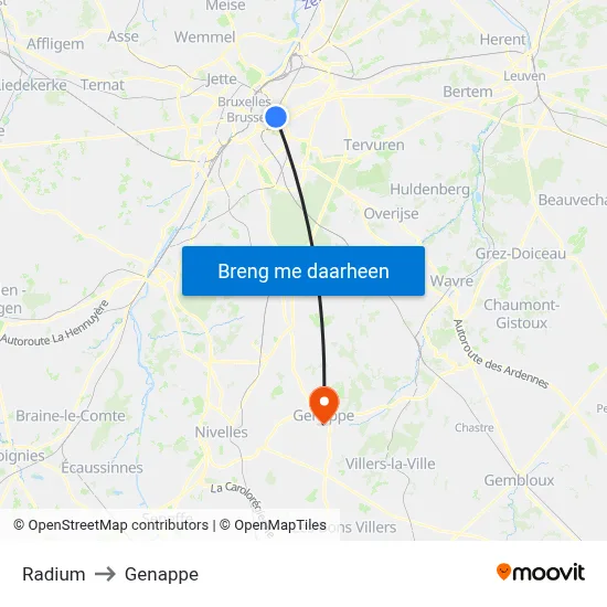 Radium to Genappe map