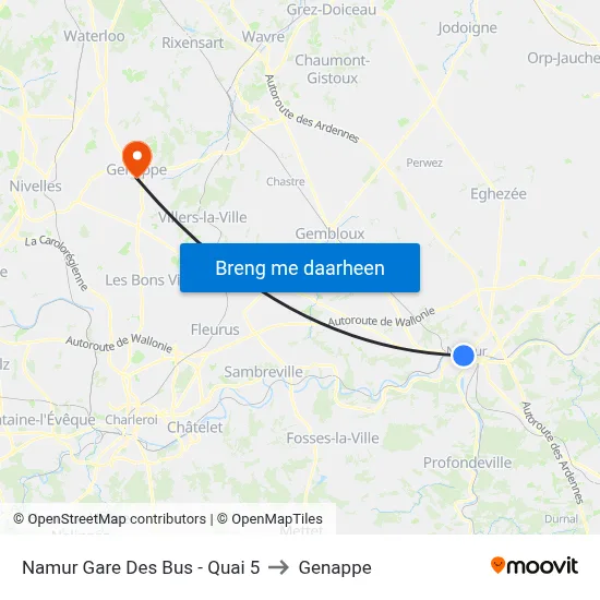 Namur Gare Des Bus - Quai 5 to Genappe map