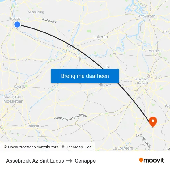 Assebroek Az Sint-Lucas to Genappe map
