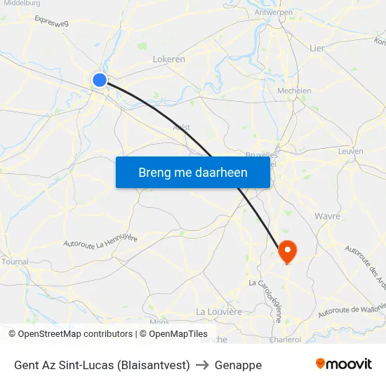 Gent Az Sint-Lucas (Blaisantvest) to Genappe map