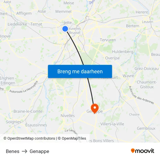 Benes to Genappe map