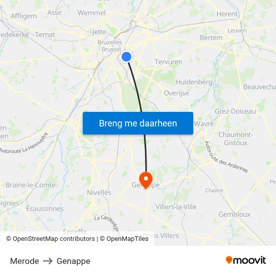 Merode to Genappe map