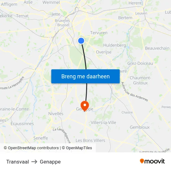 Transvaal to Genappe map