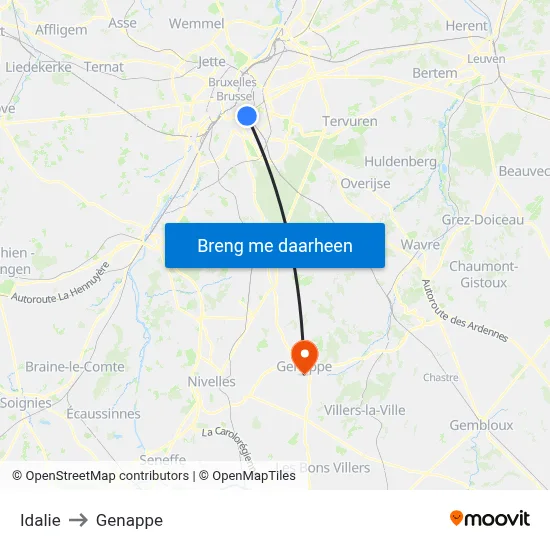 Idalie to Genappe map