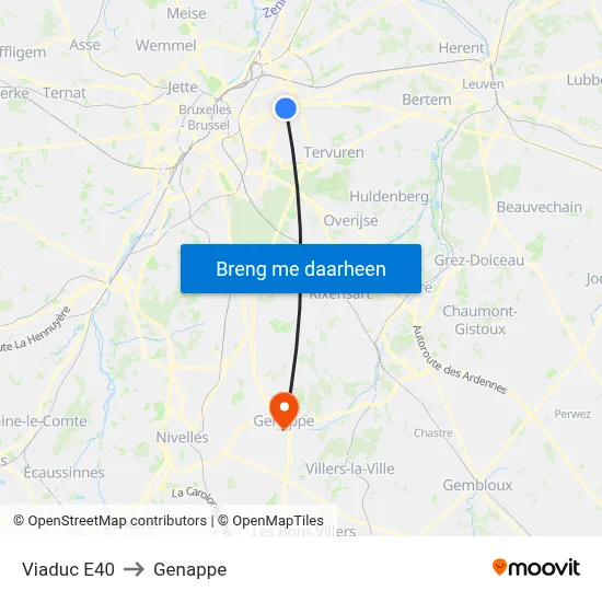 Viaduc E40 to Genappe map