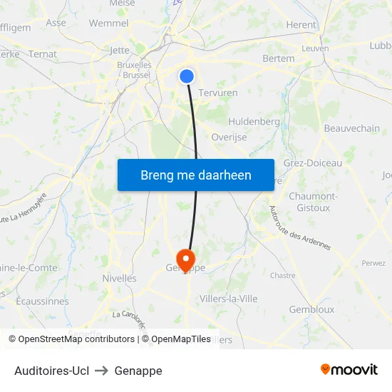 Auditoires-Ucl to Genappe map