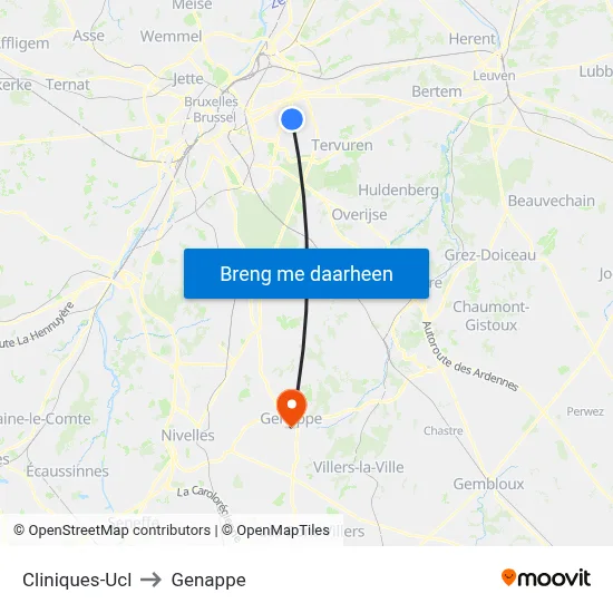Cliniques-Ucl to Genappe map