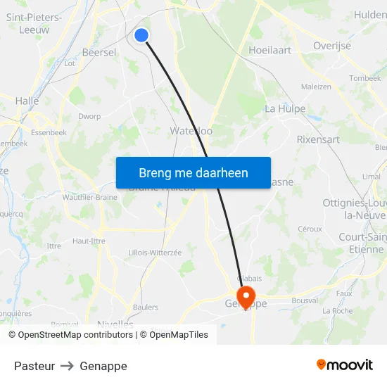 Pasteur to Genappe map