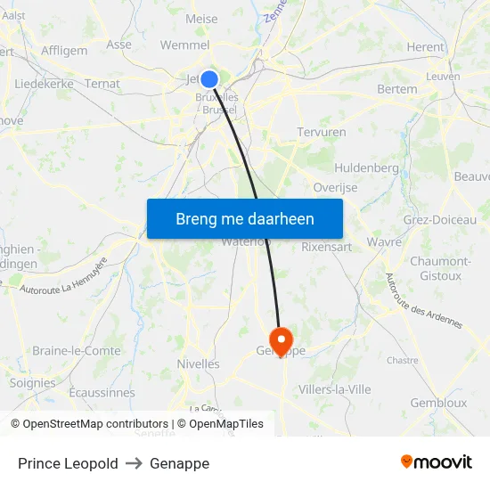 Prince Leopold to Genappe map