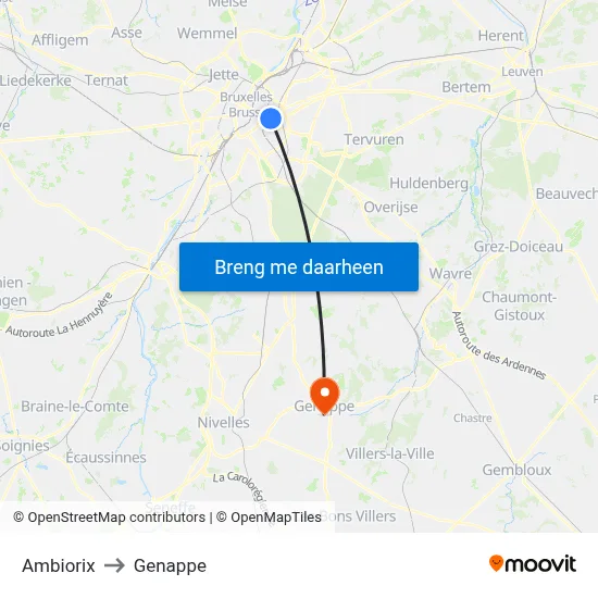 Ambiorix to Genappe map