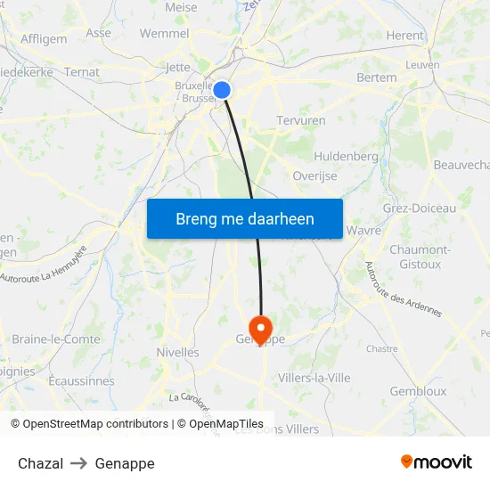 Chazal to Genappe map