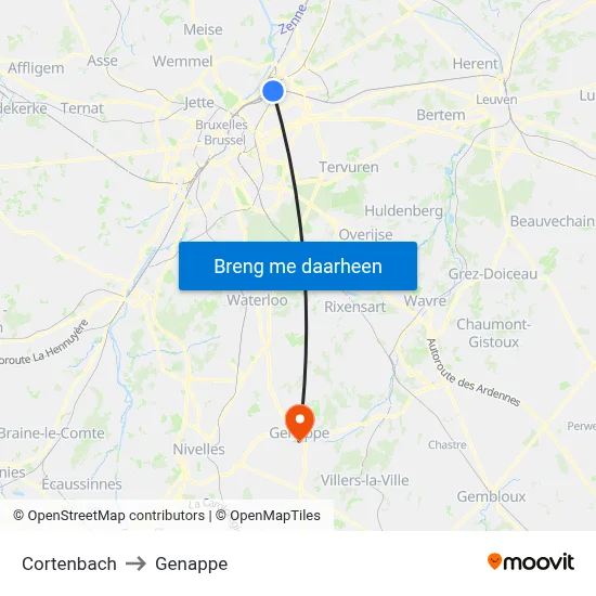 Cortenbach to Genappe map