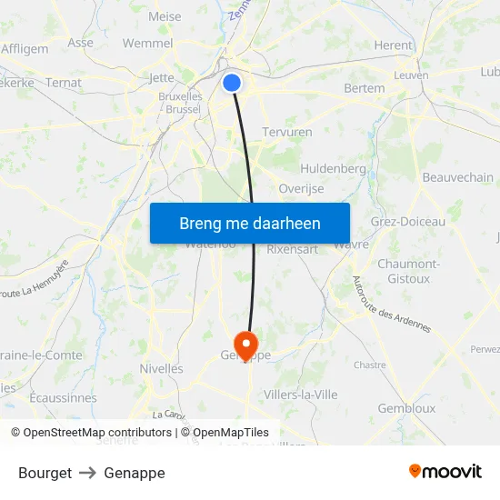 Bourget to Genappe map