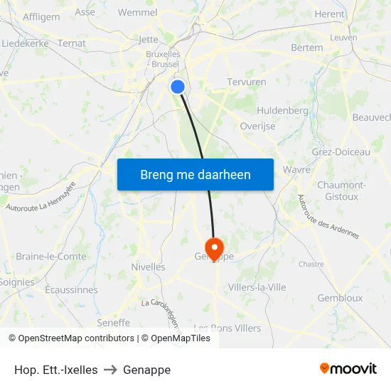 Hop. Ett.-Ixelles to Genappe map