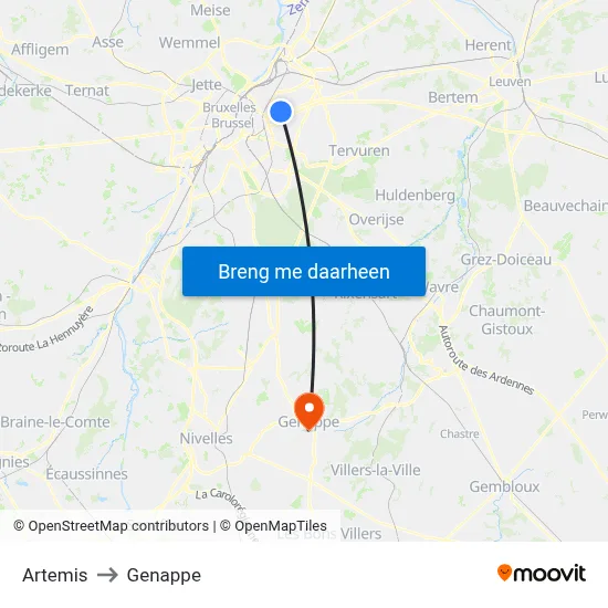 Artemis to Genappe map