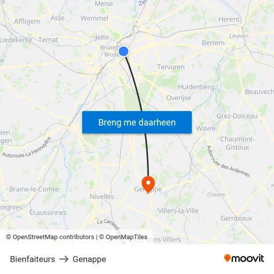 Bienfaiteurs to Genappe map