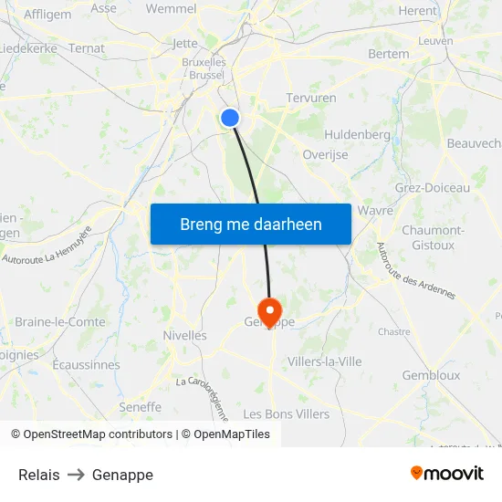 Relais to Genappe map
