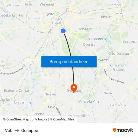 Vub to Genappe map