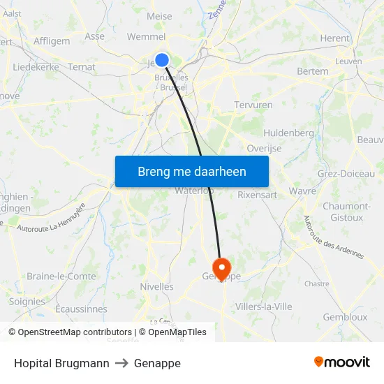Hopital Brugmann to Genappe map