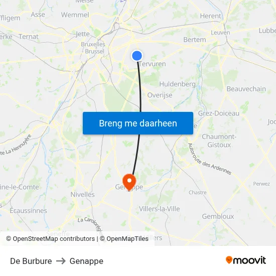 De Burbure to Genappe map