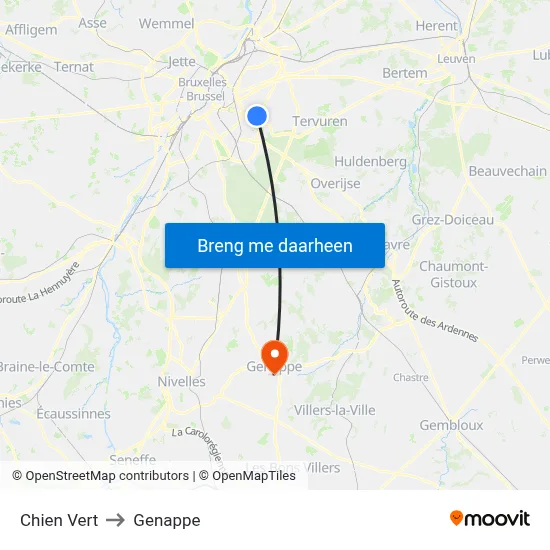 Chien Vert to Genappe map
