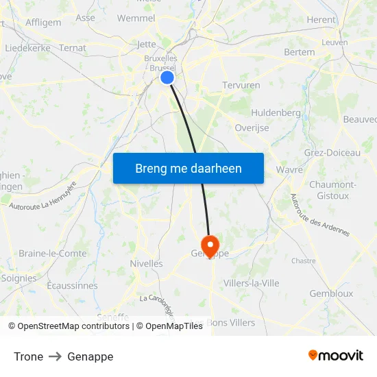 Trone to Genappe map