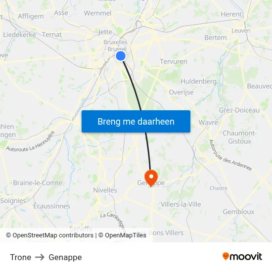 Trone to Genappe map
