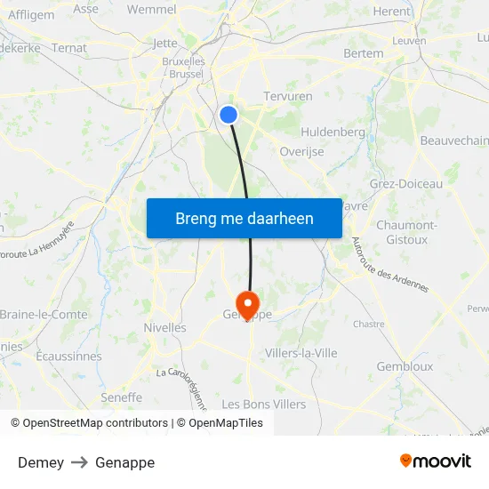 Demey to Genappe map