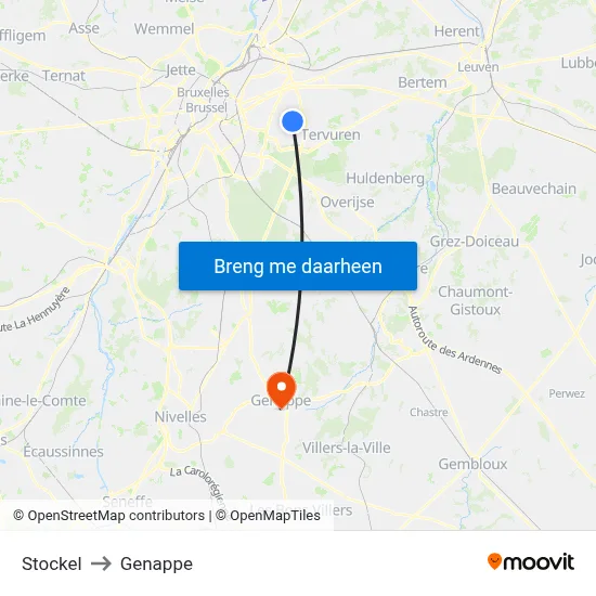 Stockel to Genappe map