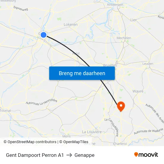 Gent Dampoort Perron A1 to Genappe map