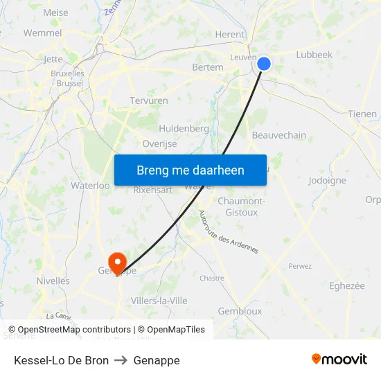 Kessel-Lo De Bron to Genappe map