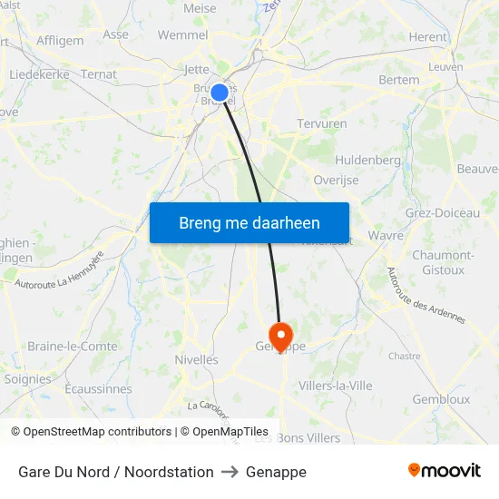 Gare Du Nord / Noordstation to Genappe map