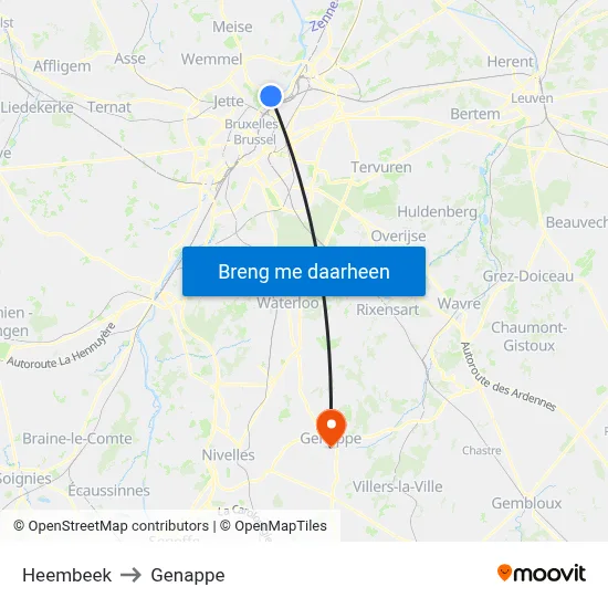 Heembeek to Genappe map