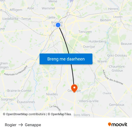Rogier to Genappe map