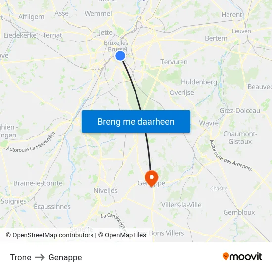 Trone to Genappe map