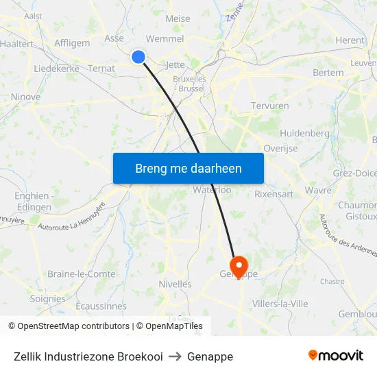 Zellik Industriezone Broekooi to Genappe map